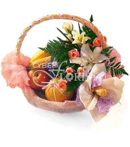 flowers with champagne in a basket